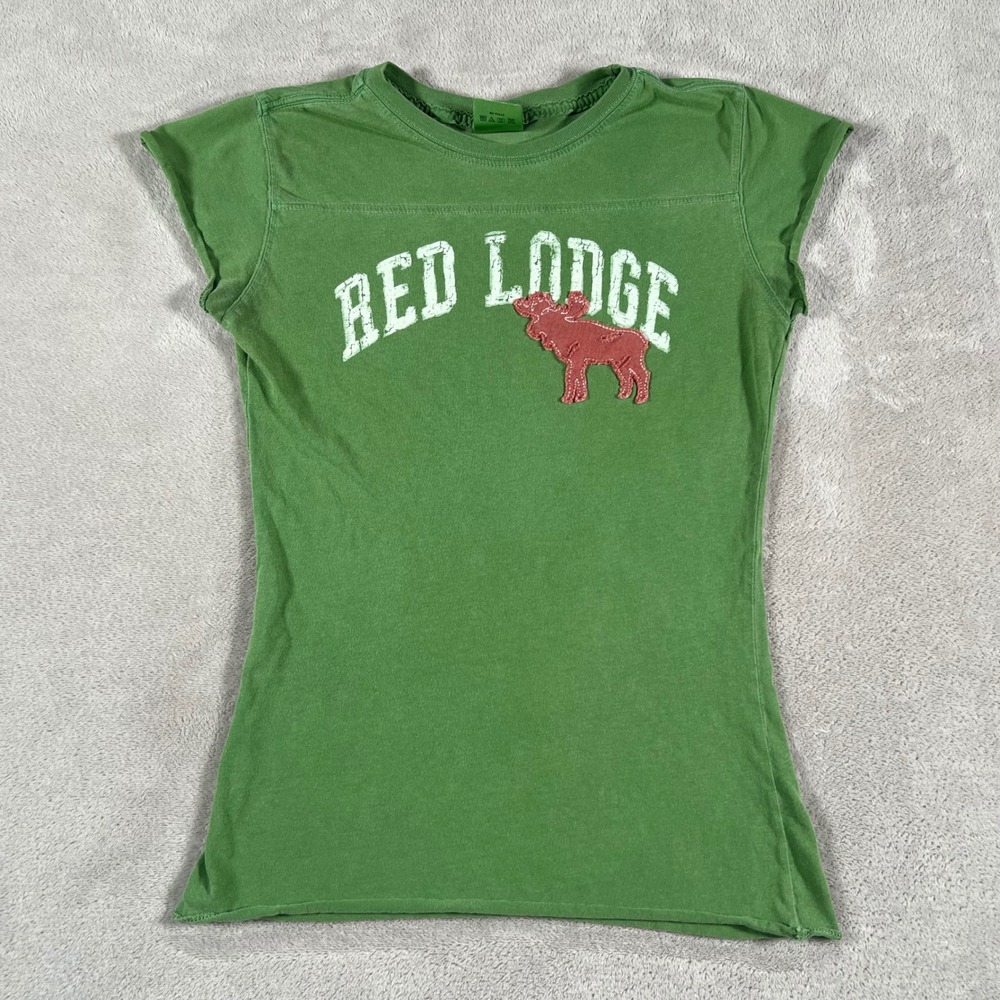 Genuine Pigment Dyed Red Lodge Montana Moose Graphic T-Shirt Green Womens Medium